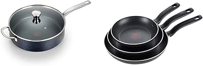 T-fal G10482 Heatmaster Nonstick Thermo-Spot Heat Indicator, 5-Quart, Black & Specialty 3 PC Initiatives Nonstick Inside and Out, 8", 9.5", 11", Black