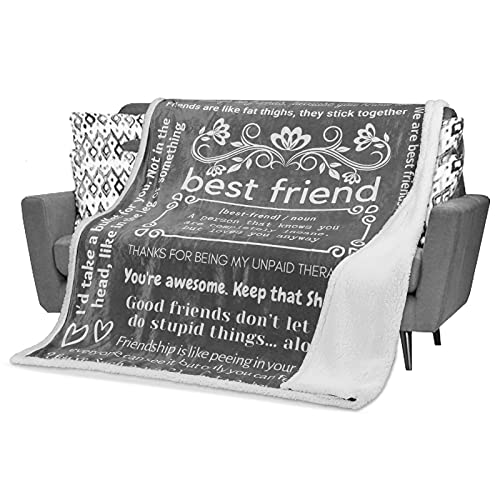 Funny Best Friend Blanket, Gifts for Best Friends Women, Birthday Gifts for Best Friend Female, Bestie Blanket Fun Quotes, Unique Friendship Presents for Teen Girls, Long Distance (Grey, Sherpa)