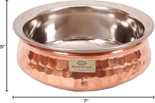 Miniatura 7 de Bona fide - Juego de vajilla de cobre puro y vajilla para servir, juego de cuencos de cobre de acero inoxidable para servir, juego tradicional de