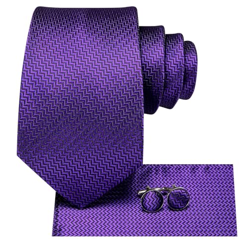 Image of Dubulle Silk Ties Set for Men Formal Paisley Striped Necktie Pocket Square Cufflinks 3PCS Sets Wedding Business Party