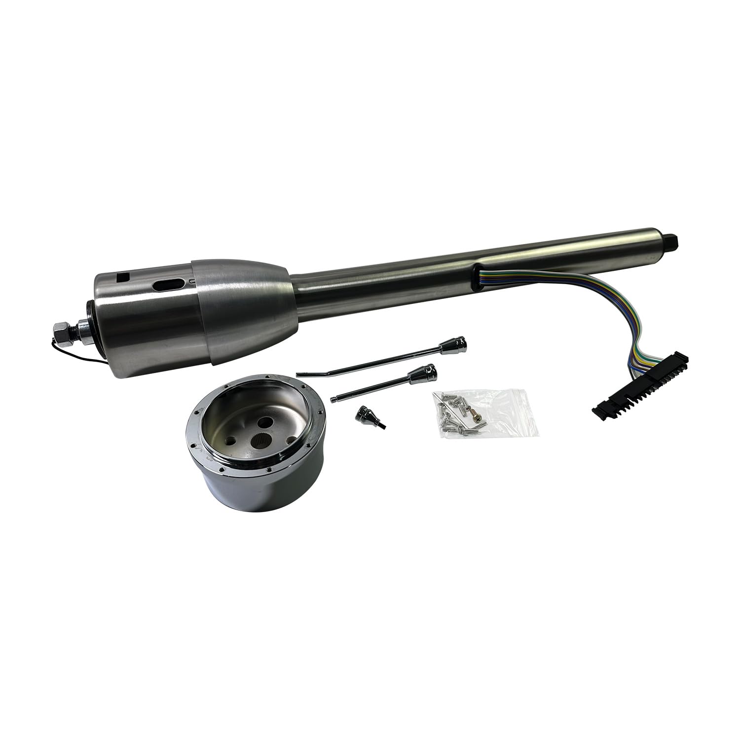 Columna De Dirección De Acero Inoxidable Crudo - 28 Pulgadas, Inclinable, Con Adaptador Universal Para Volante