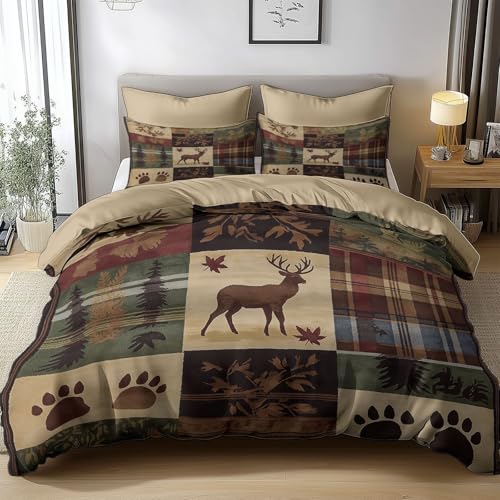 Juego de Funda Edredón Cama 80/90 Patchwork Estilo Casa De Campo Rústica 135x200 cm Funda Nórdica Poliéster Algodón Juego de Cama, Suave y Antialérgico, Funda Nordica + Funda de Almohada