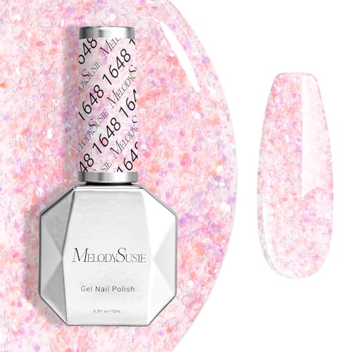 Image of MelodySusie Party Streamer Pink Gel Nail Polish,0.5fl oz Soak Off UV LED Confetti Glow Pink Gel Polish Gift for Women Nail Art Manicure Salon DIY Nail Design Decoration at Home-1648-A2623