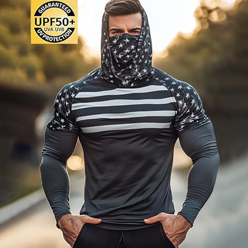 Men' Performance Fishing Hoodie Shirt UPF 50+ Sun Protection Long Sleeve UV SPF T-Shirts Rash Guard with Face Mask2