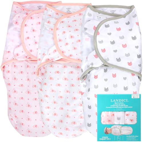 LANDICI 3 Pack Sleep Sack with Easy-Change, 100% Cotton Swaddles for Newborns, Swaddle 0-3 Months, Ergonomic Baby Swaddles Sleep Sack, Swaddle Blanket, Baby Essentials (Pink Zoo)