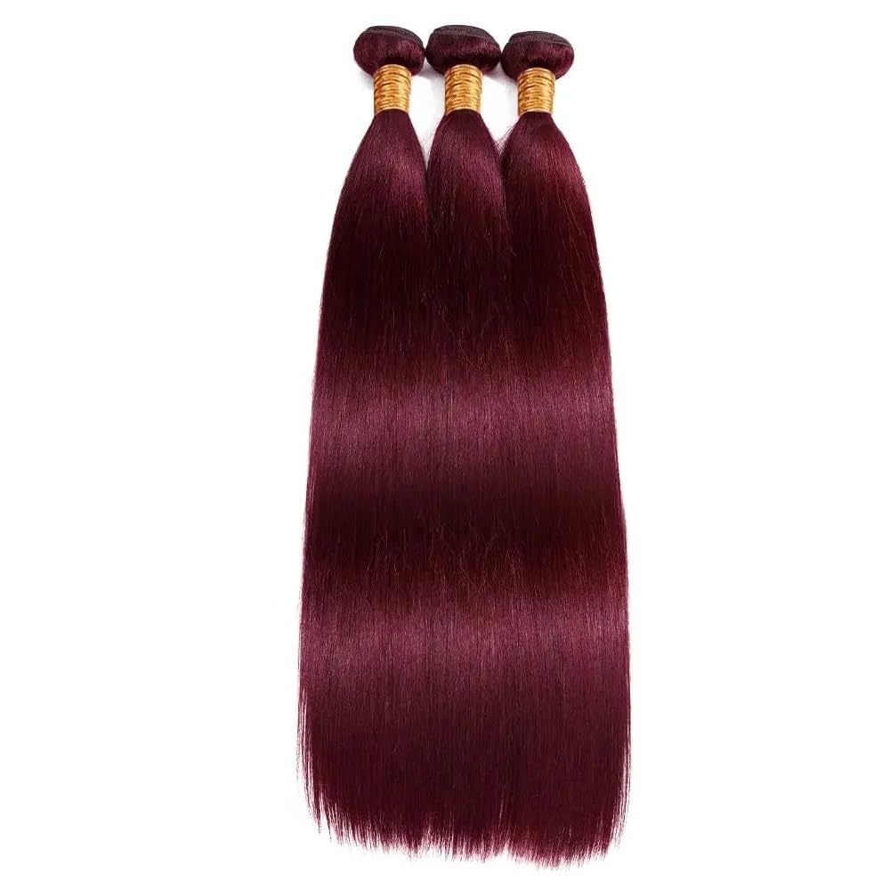 Fasci lisci bordeaux # 99J Estensioni dei capelli umani vergini non trattati rosso vino for donna 90 grammi for pacchetto 3 pacchi(26inch)