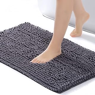ROSMARUS Chenille Bath Mat Non-Slip Super Absorbent Bathroom Mat 80X50cm,Washable Soft Fluffy Bathroom Rug,Microfiber Shower Mat Shaggy Rug for Bathroom,Yellow