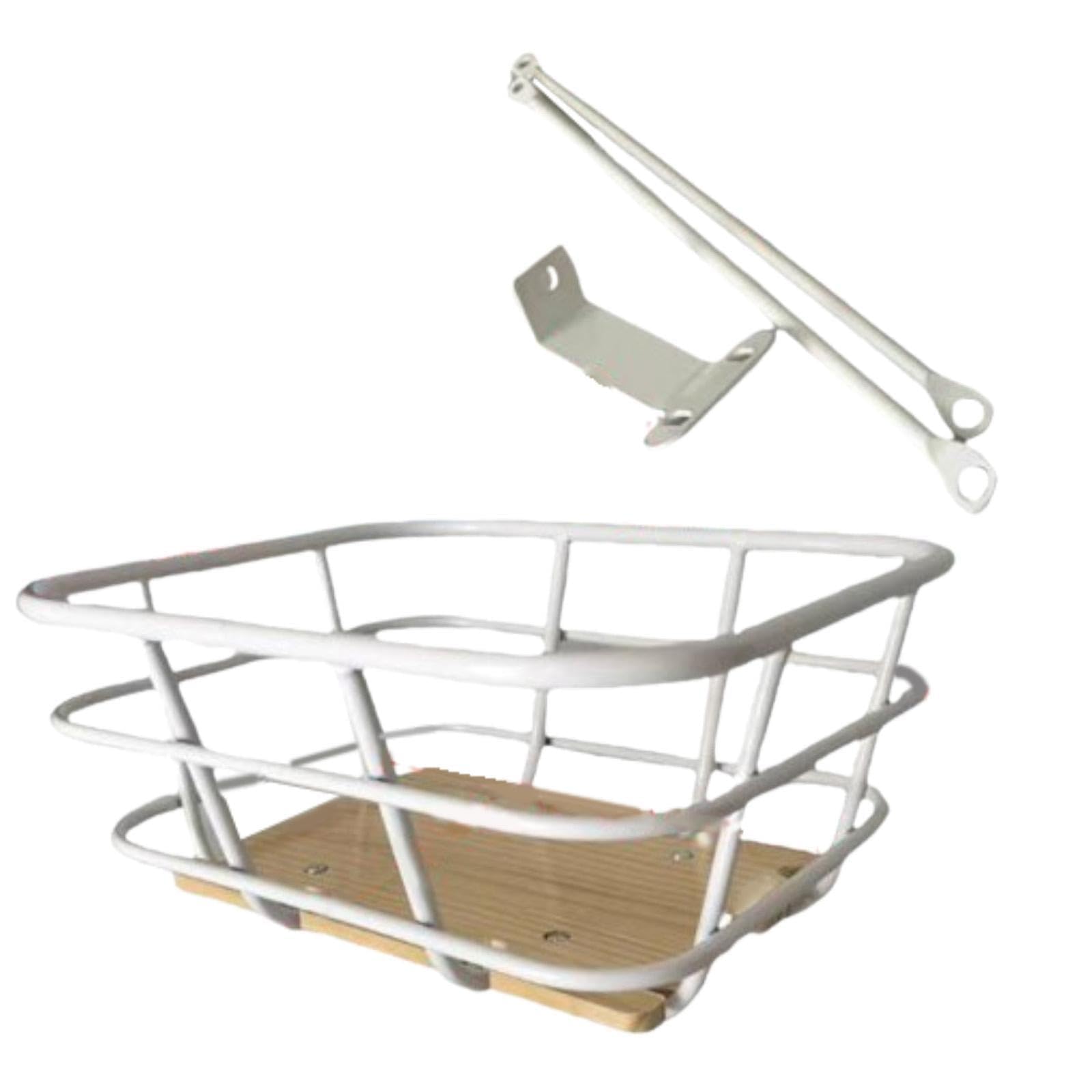 Przedni kosz rowerowy – wszechstronny pojemnik z drutu metalowego do jazdy na rowerze i wędrówek, zawiera uchwyt, 36 x 32 x 20 cm, idealny do organizera rowerowego i rozwiązania do przechowywania