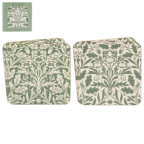 The Leonardo Collection William Morris Acorn Coasters Set 4 | Durable Drinks Coasters For Tea Coffee And Cold Drinks | Stylish Home Décor Accent For Dining Tables And Living Spaces
