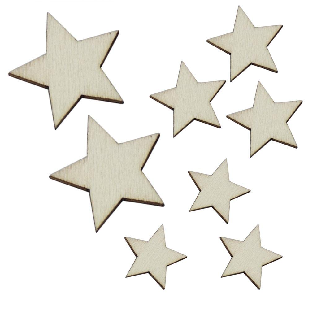 Sassy Sleeves 100Pcs Assorted Size Natural Wood Star Plain Shabby Chic Craft Scrapbook