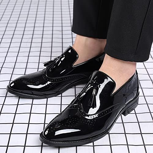 Santimon Men's Wingtip Tassel Slip On Loafers Brogue Patent Leather Lined Dress Casual Breathable Formal Shoes Black 9.5 US | Image 6