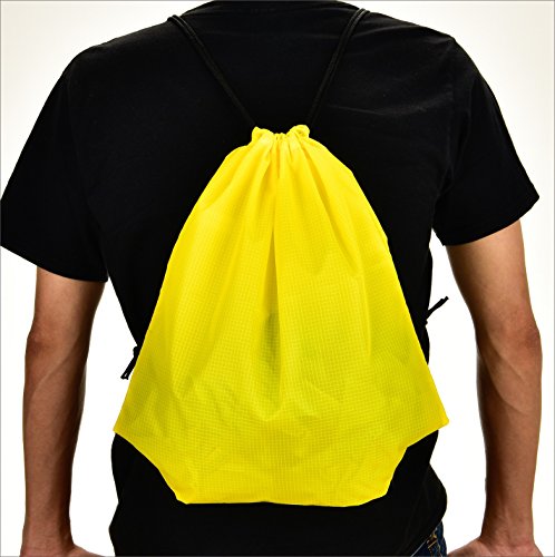 Lihi Bag 10 Pack Ripstop Drawstring Backpack，Party Favors Treat Bags，Yellow Large #TOP4