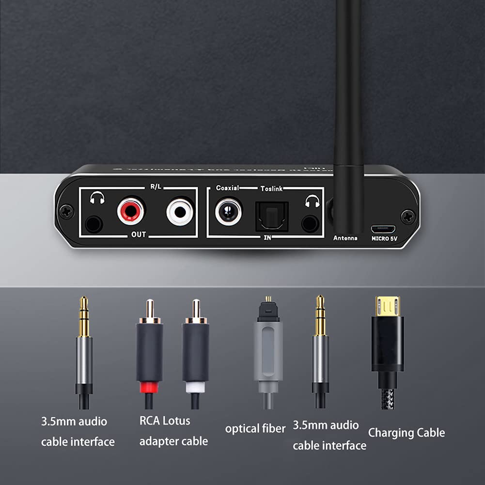 RSGK Transmisor Receptor Bluetooth 5.0, Convertidor De Audio Digital a Analógico DAC 3.5MM AUX Fibra Óptica Coaxial Transmisor Receptor De Audio Bluetooth 5.0