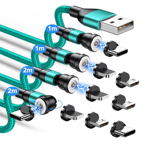 TUNKIA Ladekabel Magnetisch 1PIN, Magnet Ladekabel 4Stück [1m/1m/2m/2m], 360° und 180° Drehbar Magnetisches USB Kabel für Typ C/Micro USB/i-Produkte/Smartphone