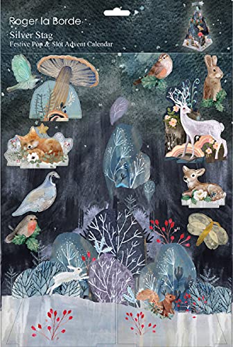Roger la Borde 3D-Adventskalender mit Hirschmotiv und Schlitz, silberfarben, multi Cover