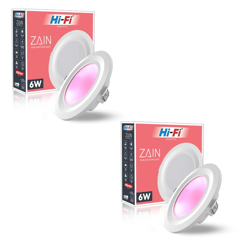 Image of elleys' Zain 6 Watt Junction Box Led Ceiling Light| Cut Out- 75 mm|BIS Certified| Pink Color Ceiling Light for Hall,Room,Office | Led Downlighter Colour (Pink) Pack of 2