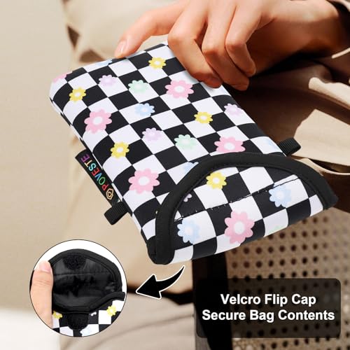 Image of POVESTE Neoprene Cell Phone Sleeve Pouch Case Bag with Crossbody Strap Lanyard for Women, Flap Closure Secure Cell Phone Bag with Pocket for Cards, Cash. (Checkerboard&Daisy)