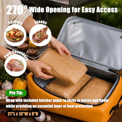 Image of BBQ Blanket for Resting Meat, 270 Opening Leak-Proof Insulated Meat Resting Bag with Butcher Paper, BBQ Brisket Blanket for Pork Shoulder /Steak /Turkey, Smoker Grilling Accessories Gifts for Men /Dad