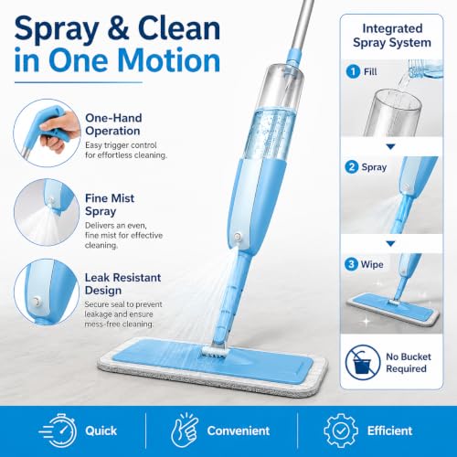 Image of Water Spray Mop with Refillable Water Tank, Washable Microfiber Pad, 360 Swivel Head, Stainless Steel Handle, Wet & Dry Floor Cleaning Mop for Home & Office (Water Spray MOP)