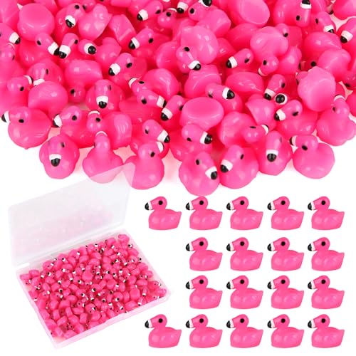 TOUCH TOP 100pcs Mini Flamingo Resin Ducks, Pink Figurine Tiny Animals Set Toy Bulk for Garden Lawn Decor DIY Craft Dollhouse Micro Landscape Fairy Party Gifts