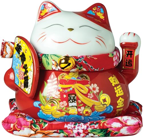JADE TEMPLE Tirelire Maneki Neko en Porcelaine, Rouge, 1 pièce