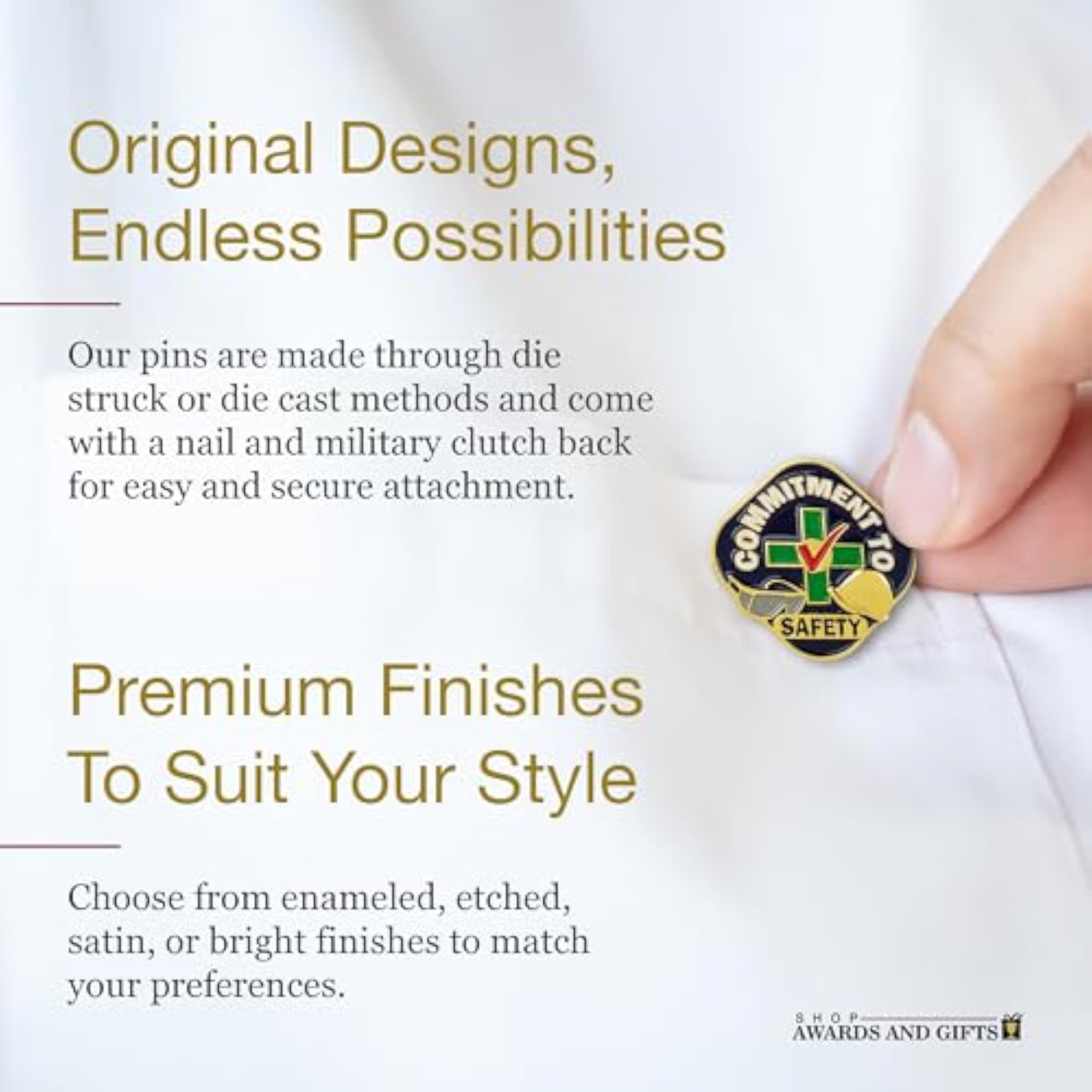 Gold Enamel Commitment to Safety Lapel Pin, Bulk Pack of 12