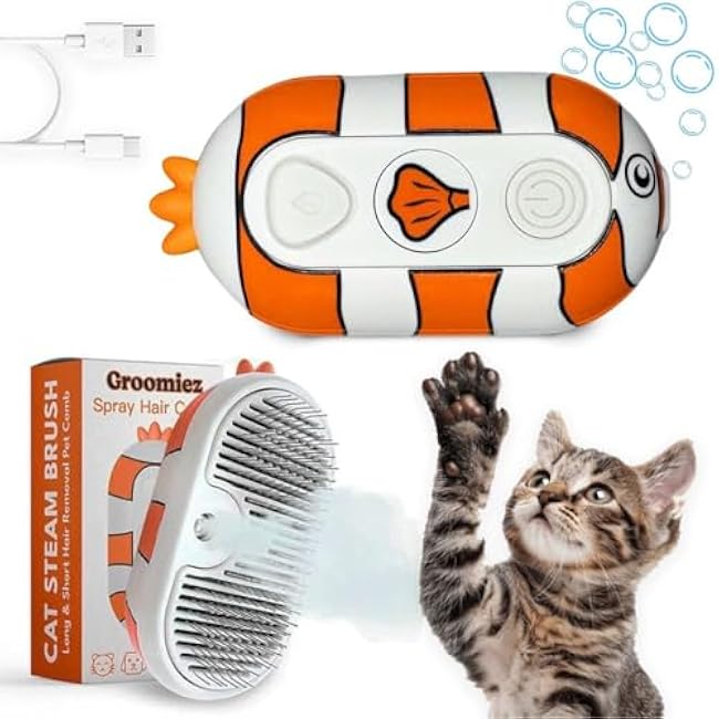 Cat Steam Brush for Shedding ¨C 3-in-1 Grooming Tool with Mist Spray, Anti-Static, USB Rechargeable ¨C One-Click Clean Brush for Cats and Dogs of All Fur Types-Obbz9yM2