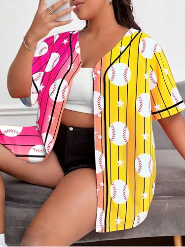 Image of Baseball Shirt Women Baseball Jersey Graphic Button Down Shirt Game Day Short Sleeve Tops