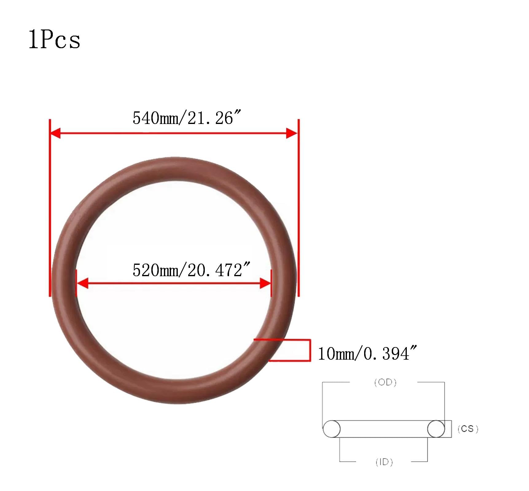 Fluorkautschuk-O-Ringe 540mm Außendurchmesser, 520mm ID, 10mm Breite, Braune Fluorkautschuk-Dichtung Packung mit 1