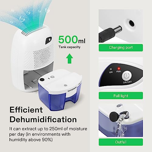 VIVOSUN Ultra-Quiet Mini Dehumidifier for Home, Bedroom, Bathroom, and Closet - 225 Sq. Ft., 500ML Tank, Auto Shut-Off