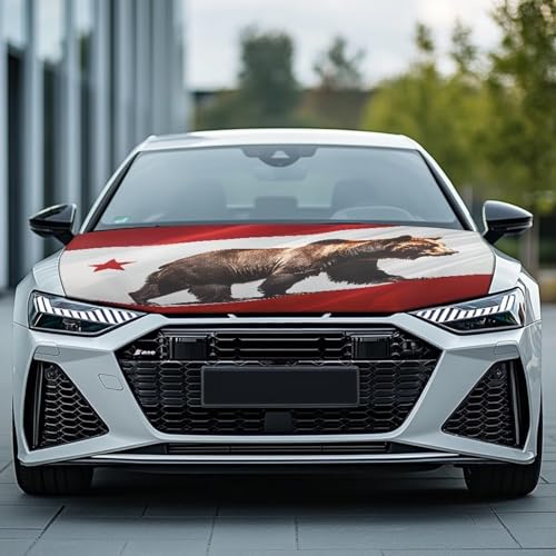 Image of Hood Cover Protector for Car SUV Sedan Truck, Stretchable Auto Hood Wrap Blankets, California State Flag Bear Design, Waterproof Sun-Proof Auto Exterior Accessories
