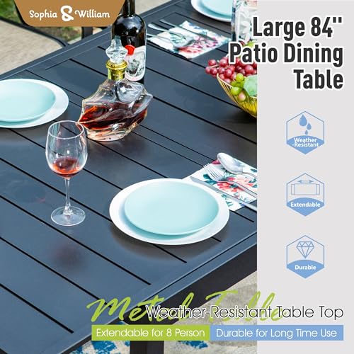 Image of Sophia & William Outdoor Dining Set Patio Dining Sets Patio Table and Chairs Set 9 Pieces Outdoor Dining Table for 8 with Swivel Patio Chairs Patio Set for Garden Pool All Weather Brown