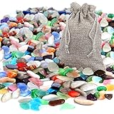 Exquisite Montage: Handgenähter Leinenbeutel mit Kordelzug für eine schöne und einfache Aufbewahrung. Die Tasche ist eine Mischung aus trommelsteine mischung aus Edelsteinen, Halbedelsteinen, Aventurin, Hämatit, Amethyst, Milchquarz usw.