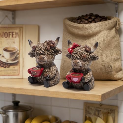 Figura Decorativa Vaca Highland Café de Resina, 3.5 in miniatura 6