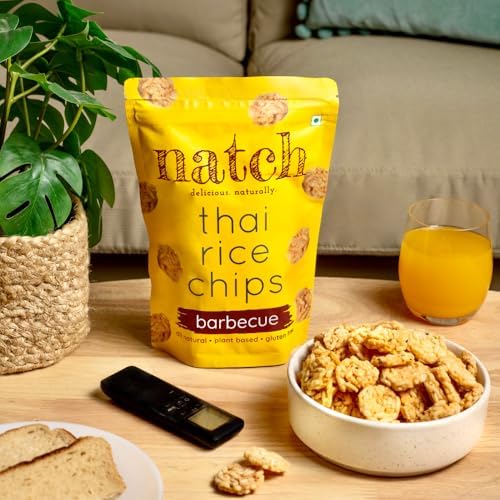 Image of Natch Thai Sticky Rice Chips pack, Healthy Snacks 100% natural with or Trans Fats, Vegan & Gluten Free, Low Calorie Healthy Chips for Adults & Kids with Low, 100g, Barbecue