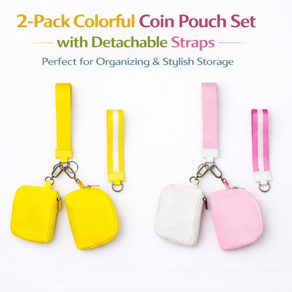 Mini Dual Pouch Wristlet Wallet for Women–Zip Around wristlet Keychain Wallet with 2 Wristlets, Ideal for Dog Walking, Coffee Runs (Sunny Set) image 2