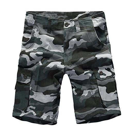 LaoZanA Cargo Shorts Bermudas Hombre Pantalones Cortos Camuflaje Multi-Bolsillo Tamaño Grande Gris 32