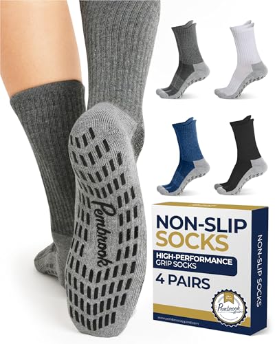 Pembrook Non Slip Crew Grippy Socks Men & Women - 4 Pairs | ...