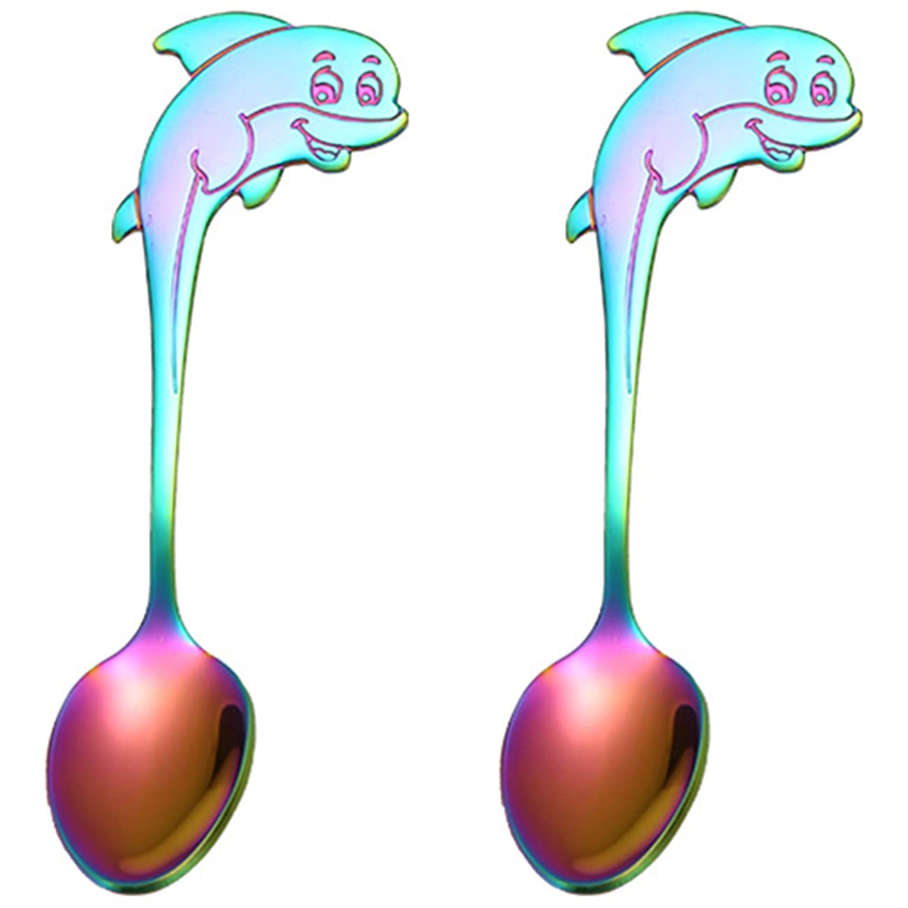 2PCS Cartoon dolphin Shape Teaspoons 4.4