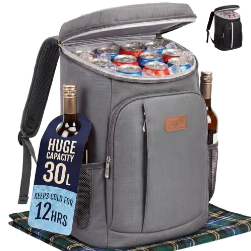 Tydi Cooler Backpack Insulated – 30L Cool Bag Rucksack Backpack Cooler – Cool Bag Back Pack for Picnic, Camping, Hiking – Grey
