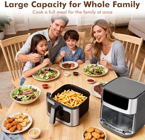 Sweetcrispy 6.34QT Air Fryer, 8-in-1 Air Fryers Oven with Visible Window, 400℉ Fast Heating, Nonstick Dishwasher-Safe Basket, Timer & Auto-Off, Stainless Steel, Grey — view 6