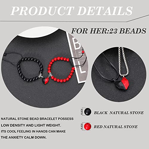 Znboh 4Pcs Couples Bracelets Necklace Set For Women Men Matching Bracelets Necklace Couples Magnetic Heart Necklace Bead Bracelet For Valentine's Day Natural Stone Bead Couple Jewelry #TOP1