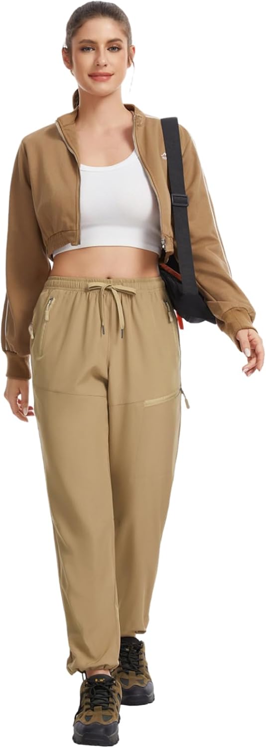Ullnoy Women's Hiking Cargo Pants Quick-Dry Lightweight&Breathable with Elastic Waist Pants for Outdoor,Travel,All Seasons