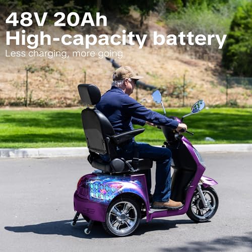 Image of Heavy Duty 3 Wheel Mobility Scooters for Seniors & Adults 500lbs Capacity-800W Mobility Scooters 31 Miles Long Range, All Terrain Electric Powered Mobility Scooters Handicap Mobility Scooter (Purple)