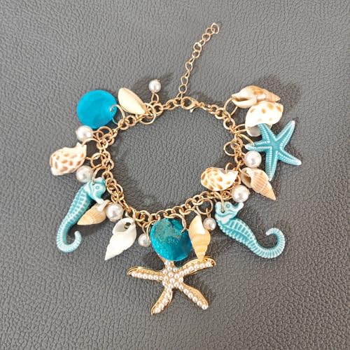 Bohemian Style Conch Starfish Seahorse Shell Pearl Bracelet Ocean Theme Beach Jewelry for Women Adjustable Bangle3