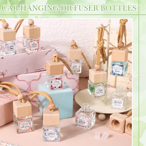 Image of 50 Pack Christian Thank You Gift Bulk for Mother Hanging Car Air Freshener Diffuser Empty Essential Oil Glass Car Bottle Employee Team Appreciation Gift for Christian Sunday School(Square)
