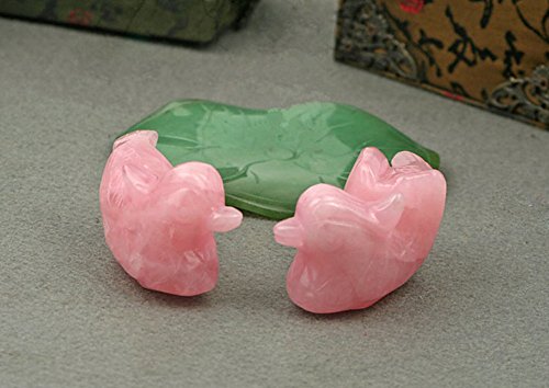 Aitelei Natural Rose Quartz Mandarin Ducks Love Birds On Green Aventurine Lotus Leaf (Male And Female) Fengshui Figurines For Love And Romance #TOP3