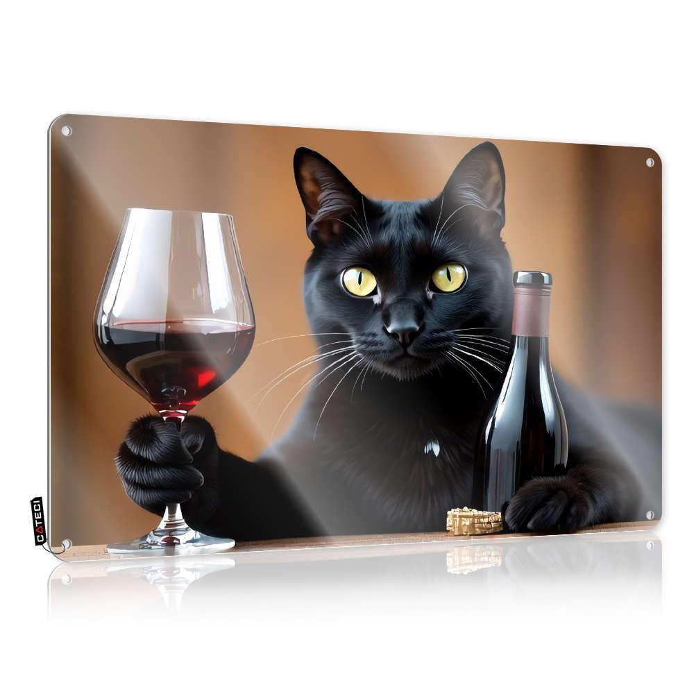 Farmhouse Signs Decore Vintage Wall Decor | A Black Cat Holding A Glass Of Red Wine. Cool Valentine's Day For Scoreboard Home Decoration(30X40CM)