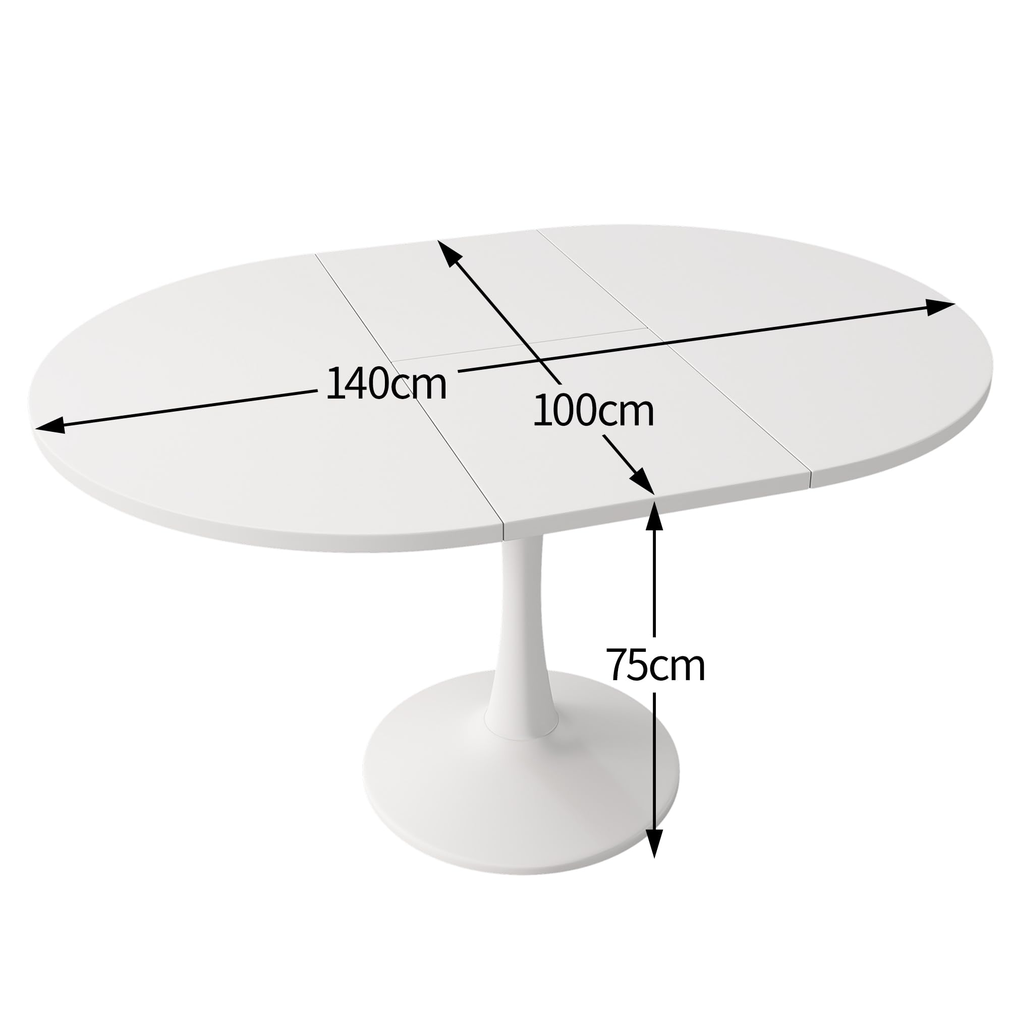 sogesfurniture Tavolo da pranzo allungabile ovale moderno per 4-6 persone, lunghezza 100/140 x larghezza 100 x altezza 75 cm