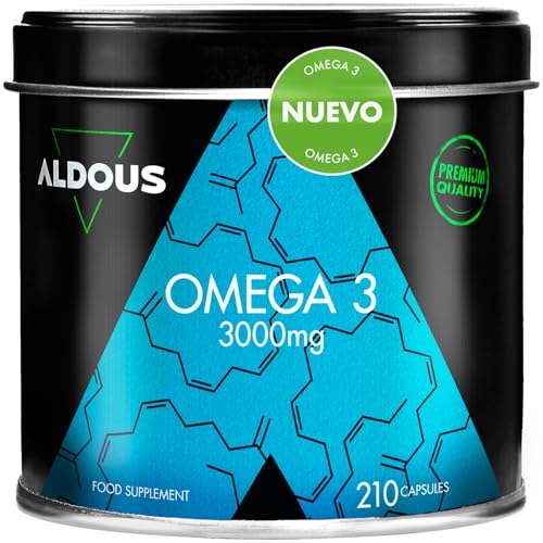 Omega 3 capsulas | 3000mg dosis diaria | 210 cápsulas | Con ácidos grasos EPA y DHA | Aceite de Pescado | Vitamina E, Ácidos grasos | Colesterol, Visión, Cerebro | Más de 2 meses